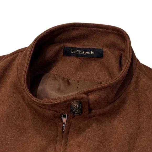 La Chapelle Brown Suede Bomber Jacket Full Zip‎ Collar Ribbed Waist Women - S/M - Picture 4 of 7